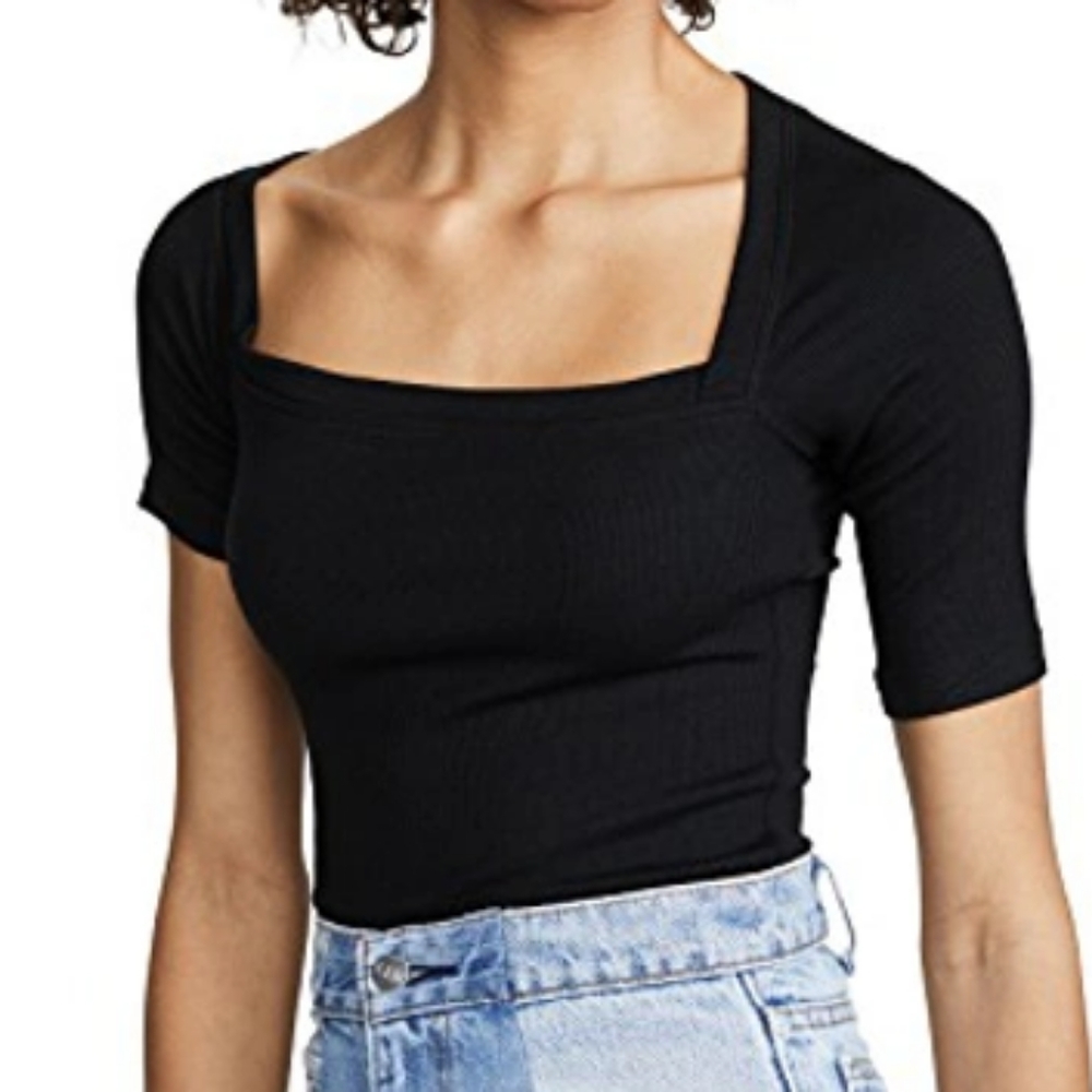 Alix NYC, Intermix, Harring ribbed, black bodysuit, size M.